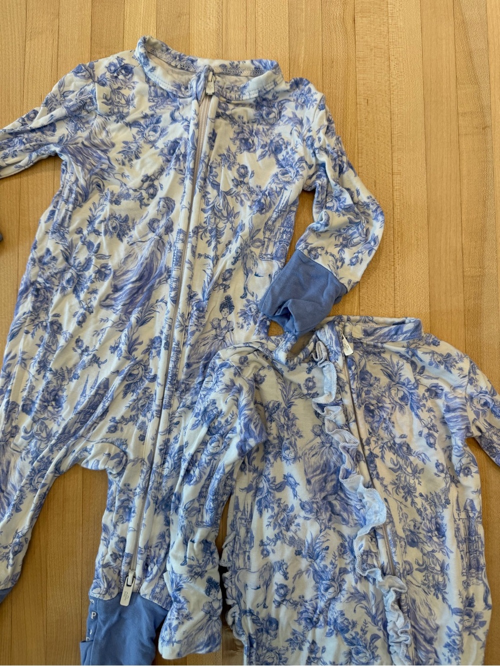 Posh Peanut Blue Floral Zip One-Piece Footies - 2 Pack - Picture 4 of 9